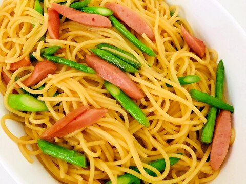 アスパラとウインナーの和風パスタ